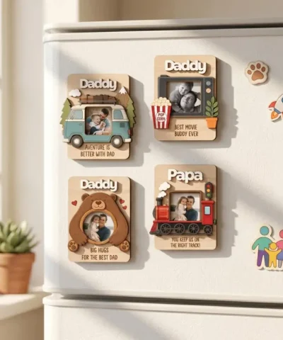 Wooden fridge magnet with color printing and photo engraving, modern style and strong magnetism. This product is environmentally friendly, waterproof and reusable, and is suitable for family keepsakes, children and souvenir gifts.