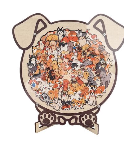 A wooden puzzle with a cat shape and irregular animal pieces, designed for adults and comes with a frame. This decorative and entertaining piece is perfect for a promotional gift.