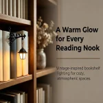 Set of 3 decorative reading lamps with ghost design and Asian woman style, suitable for bookshelf and as a book holder. This work is for adult use on Halloween occasion and is presented in yellow color.